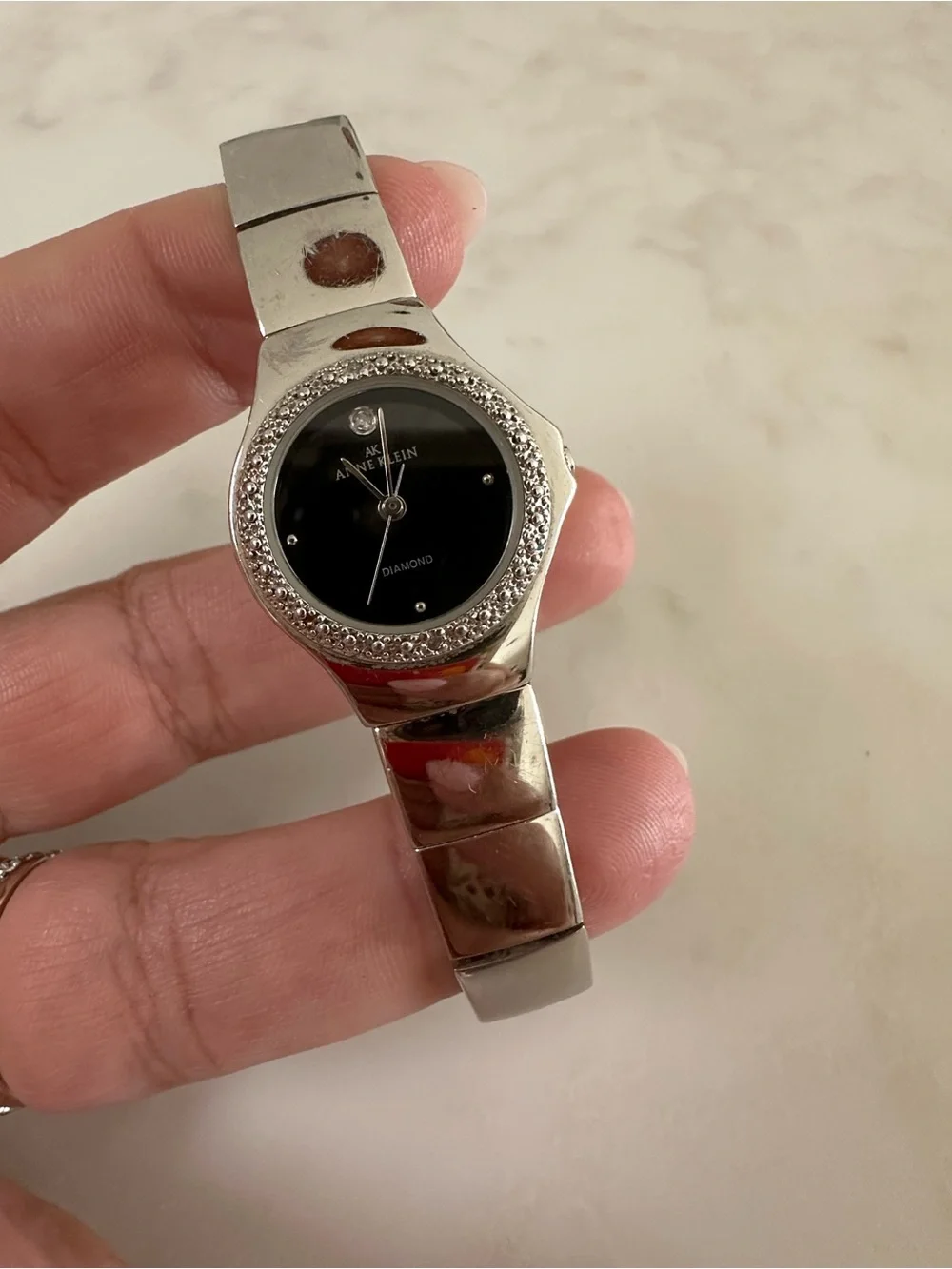 Vintage AK Anne Klein Diamond Ladies' Silvertone Quartz Wristwatch